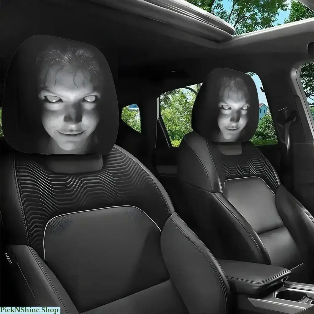2 Piece Car Headrest Cover Set Horror Skull Ghost Face Car Seat Protector Universal Fit Washable Durable Car Interior Accessory Stylish Seat Cover For SUV Truck Long Trips Daily Commute Gothic Halloween Aesthetic Car Decor Upgrade Vehicle Styling