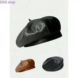 Women's PU Leather Fashion Beret - Hats for Women, British Look Pumpkin Shape Cap with 1 Pocket, Fitted Casual Painter Style for Winter Daily Wear