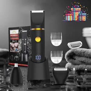Professional Men's Manscape Trimmer with Safe Skin Technology - 3-in-1 Waterproof Electric Groin & Body Hair Shaver, Cordless Grooming Kit with Charging Dock