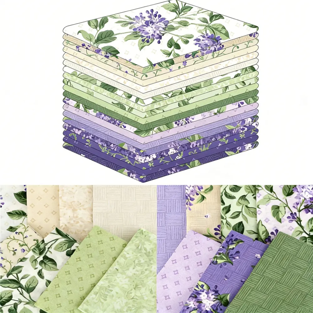 20Pcs Soft Glam Purple Floral Print Cotton-Polyester Fabric Squares, 7.87x9.84in Precut Quilting Bundle, Premium Patches for DIY Handmade Doll Clothing, Crochet Projects