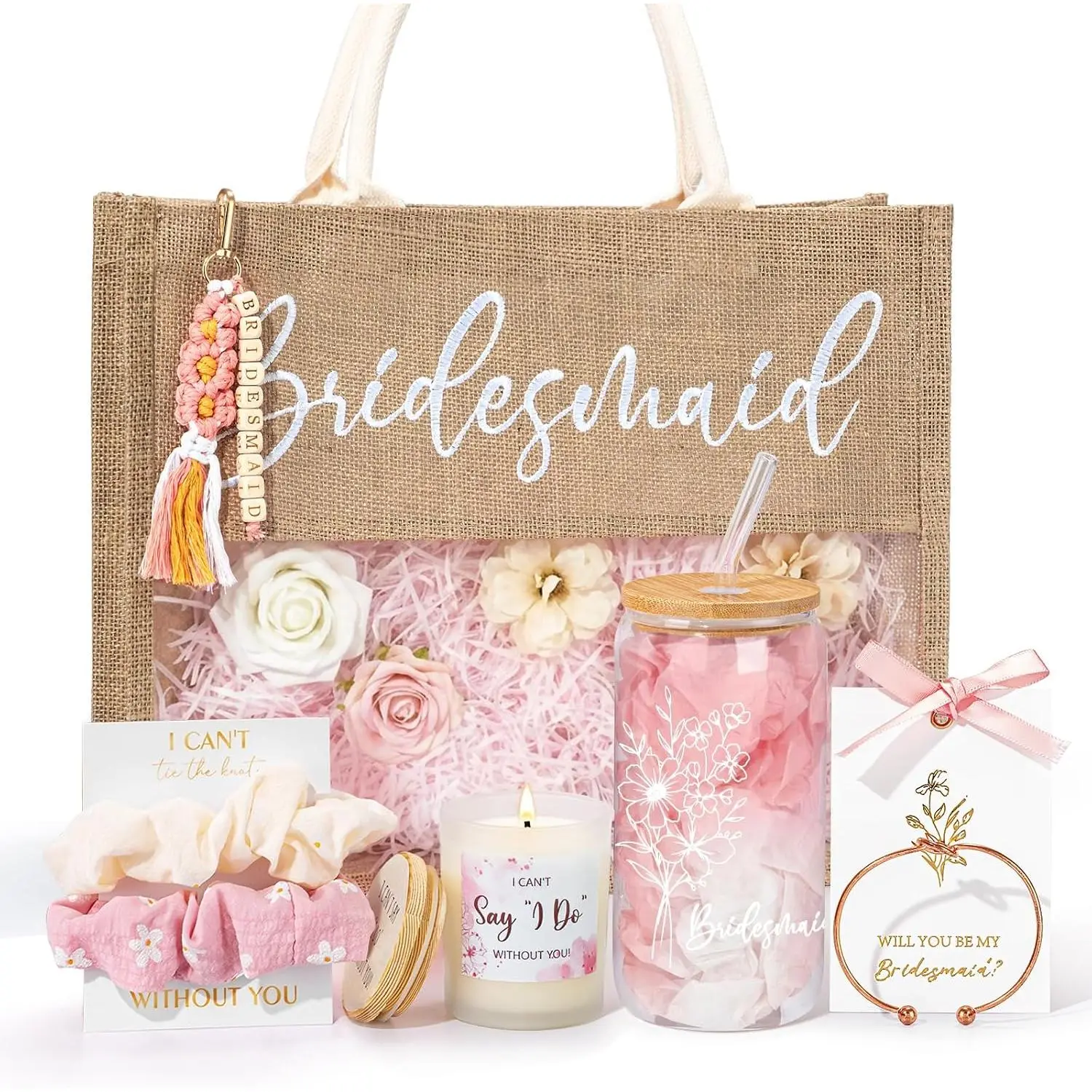 Bridesmaid Gifts, Bridesmaids Proposal Gifts, Will You Be My Bridesmaid Box from Bride for Wedding Day, Engagement Wedding Bachelorette Party , Bridesmaids Proposal Tote Bag Glass Cup  Set