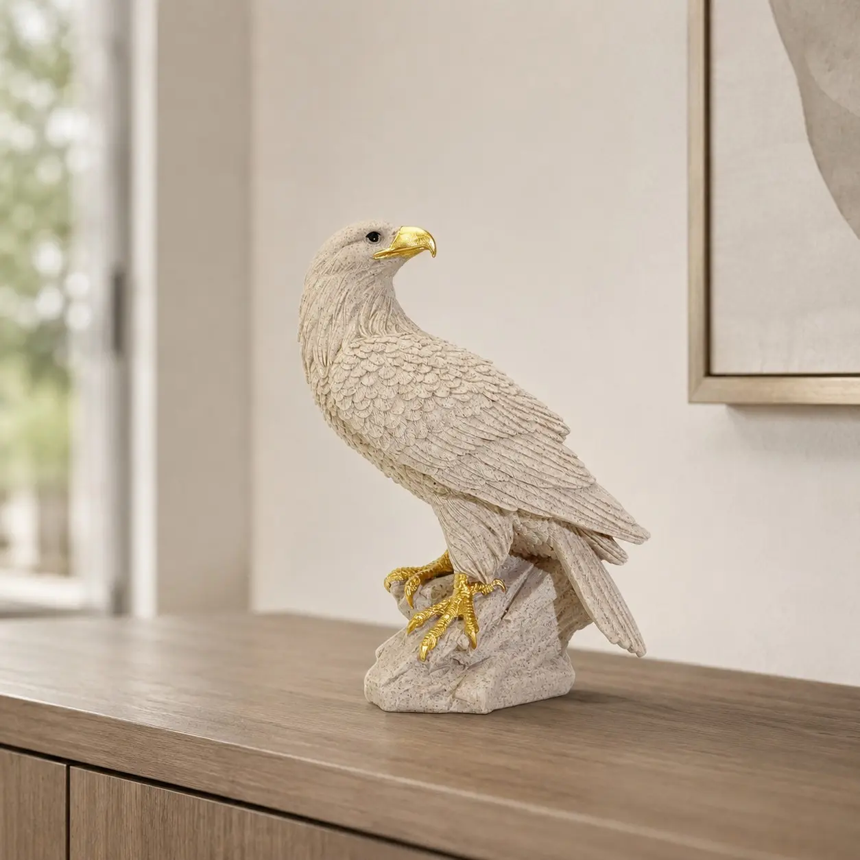 1pc Resin Eagle Statue, White Eagle Figurine with Golden Beak and Claws, Wildlife Bird Sculpture for Home Office Desk and Bookshelf Decor