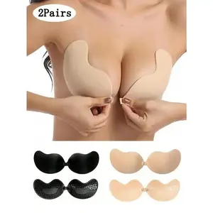2 Pairs Sticky  Invisible Push-Up Breast Lift Silicone Backless Nipple Covers Self-Adhesive Strapless Mango  seamless  underwire   coverage comfort large size  girls   casual  sexy lace  summer bra   cover  bra full plus body con Womenswear Bride(She
