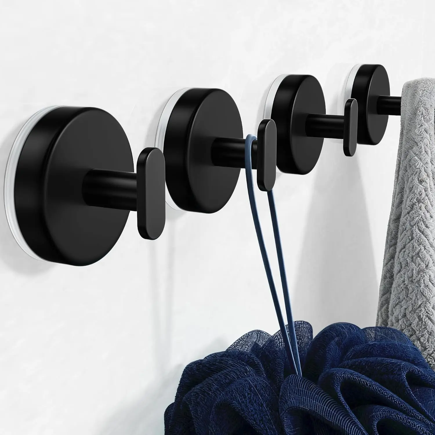 Suction Cup Hooks for Shower: 15 LB  Wall Hanger for Bathroom, Front Door, Glass, Window, RV, Holder for Towel, Christmas Wreath, Coat, Loofah,  & , Matt Black 4 Pack
