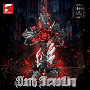 720pcs Halloween Gothic Cross Puzzle Set, Deep Rose and Skull Hand 3D Puzzle, Horror Home Decor, Stress Relief Building Blocks Gift