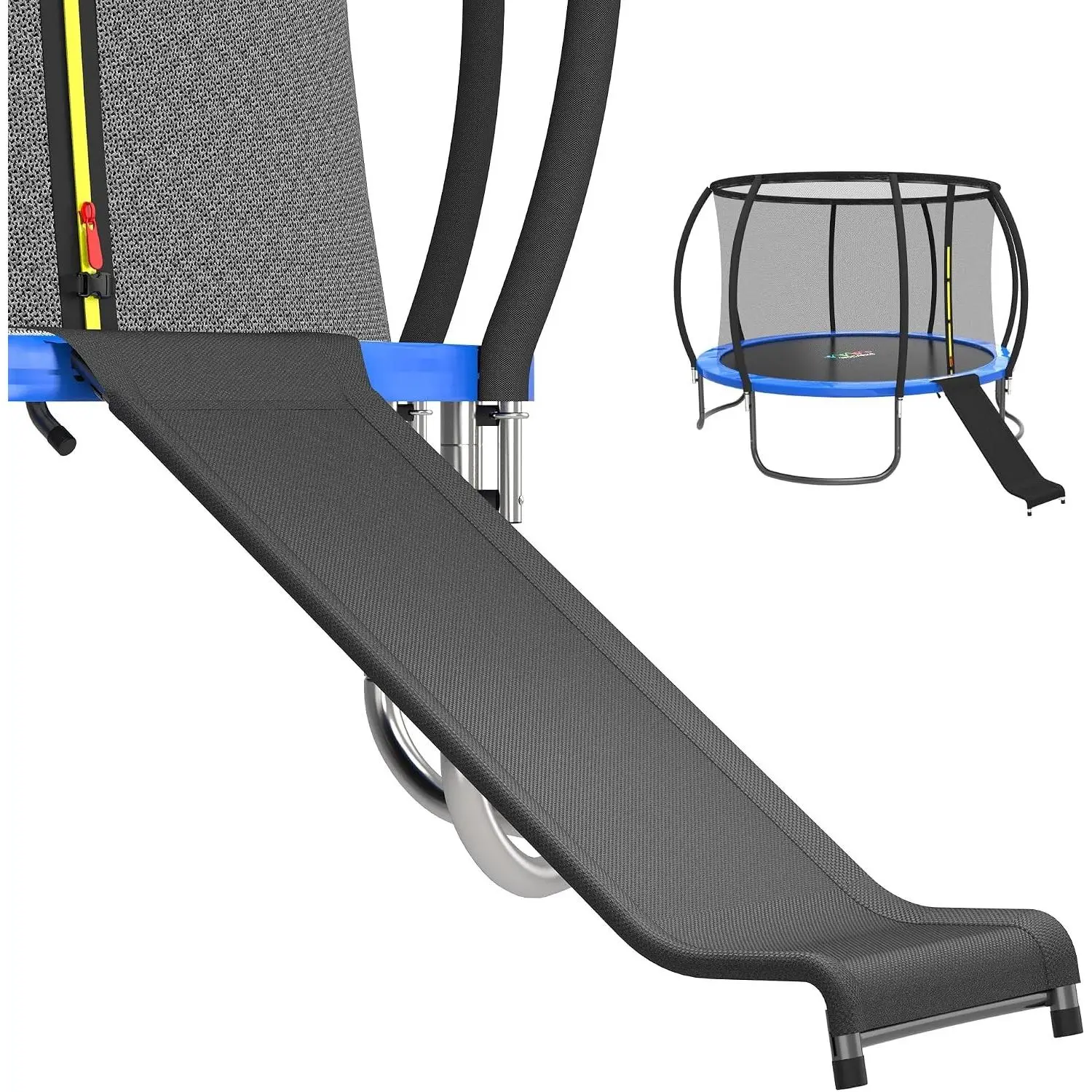 Trampoline Slide Ladder for 10/12/14/15FT Trampolines, Black and Silver Heavy Duty Steel Frame, Easy to Assemble, Safety Buffer Bottom for Kids to Climb Up & Slide Down (Black)