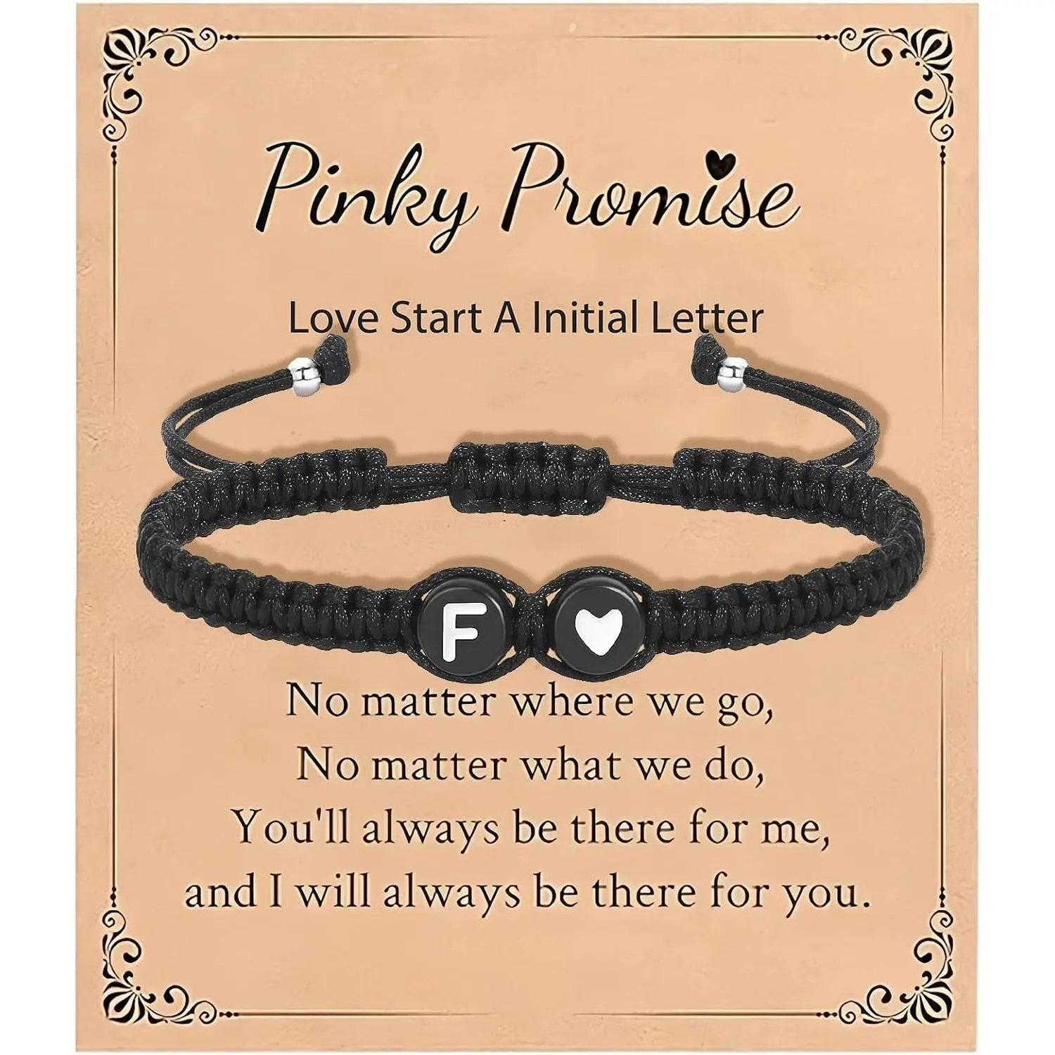 Pinky Promise Personalized Initial Letter Bracelet, Adjustable Couple Friendship Bracelet with Love Promise   for Her Him