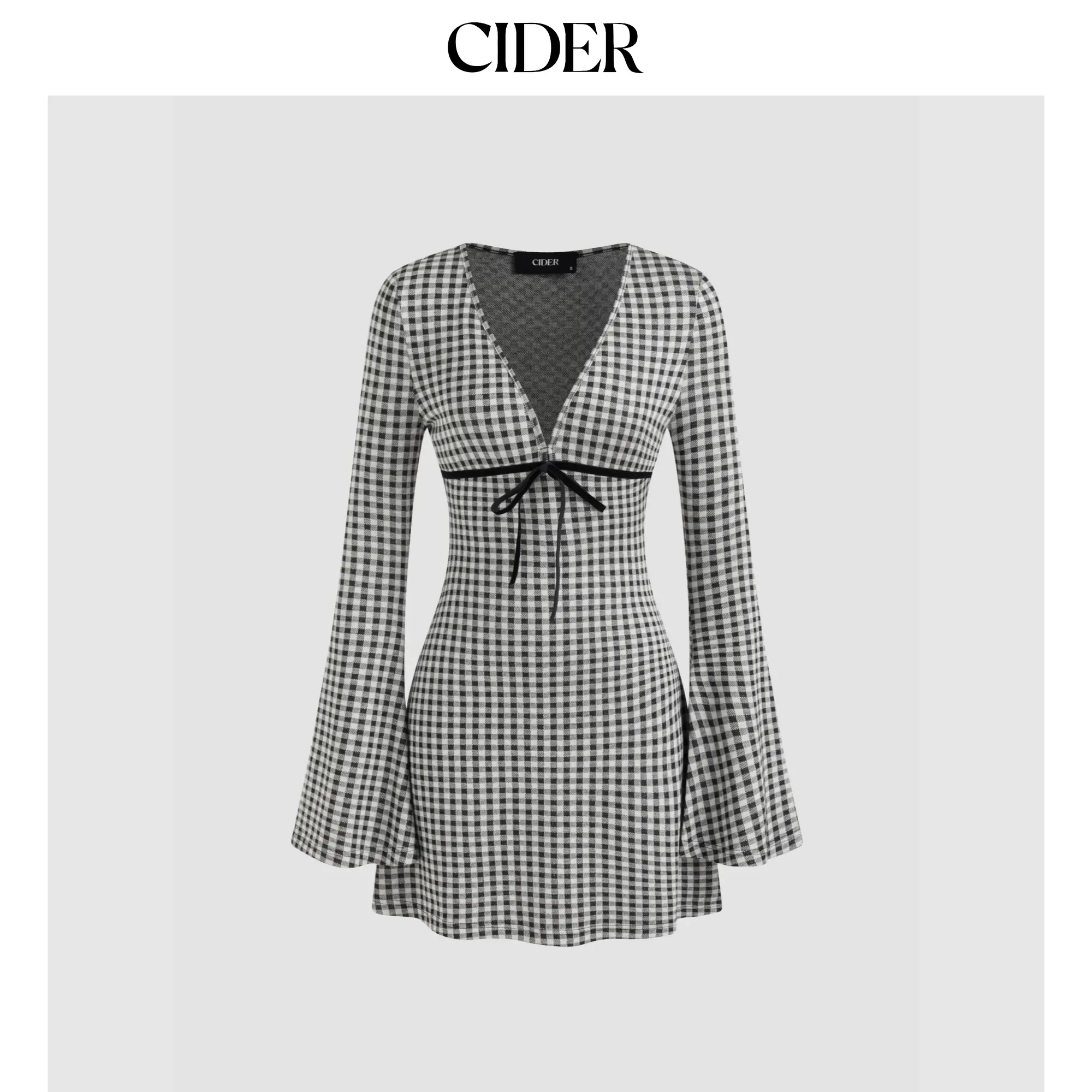 Cider V-neck Gingham Bowknot Mini Dress SummerFinds
