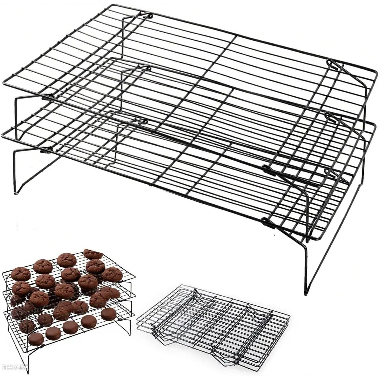 2-Tier Collapsible Cooling Racks, Detachable Wire Cooling Rack Stackable Drying Rack for Cookie Bread Pizza Baking, Fruits, Snacks  for Outdoor Camping