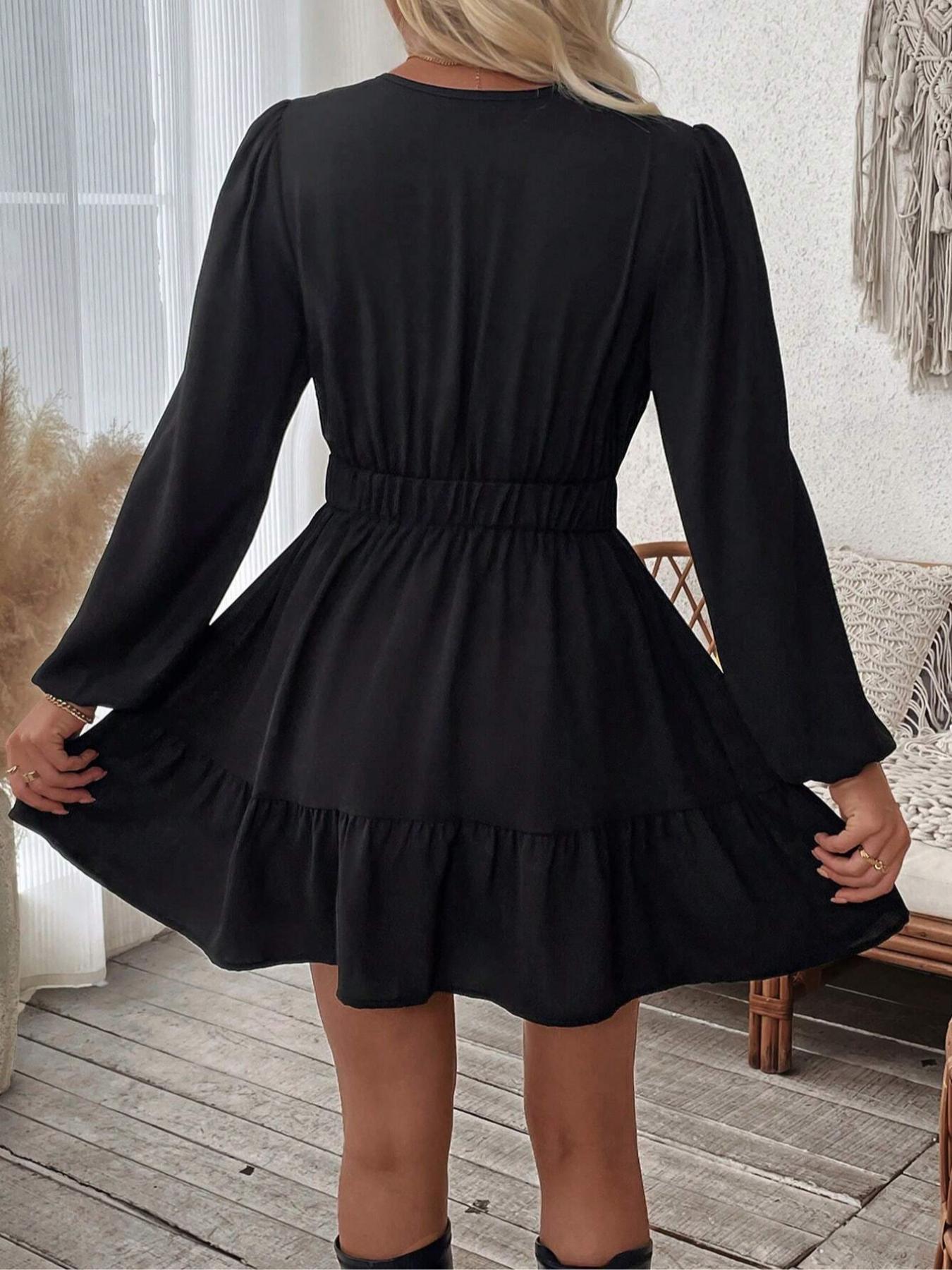 Women's Embroidered Deep V Neck Hollow Out Long Sleeve Dress, Bodycon A-Line Skirt, Elegance, Perfect Spring Summer Choice