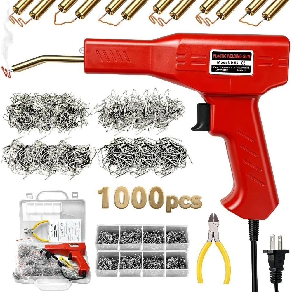 Plastic Welder Hot Stapler Kit - Plastic Welding Tool, 1000 Rust-Proof Stainless Steel Staples, Car Bump Repair Tool, Portable Toolbox with Built-In LED & Ergo Grip