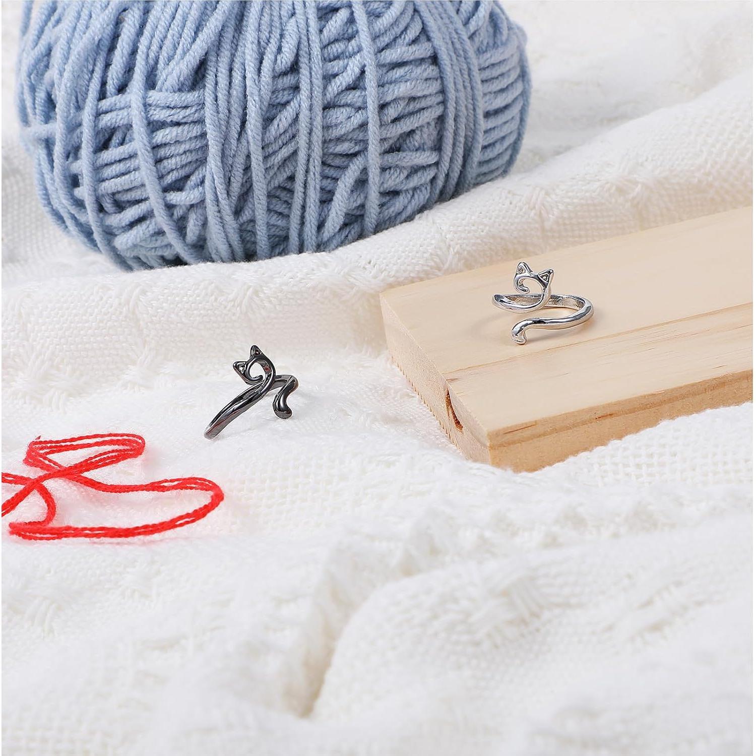 2 count Crochet Rings for Tension Control Adjustable Yarn Guide Rings with Cute  Ear Design Metal Finger Hook for Faster Crocheting Knitting Accessories for Beginners Gifts for Mother Grandma