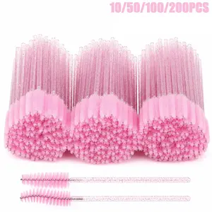 200/100/50/10PCS Eyelash Brushes, Mascara Wands With Container, Bendable Disposable Eyebrow Spoolies, Lash Brush For Lash Extensions, Eyebrow Spoolie, Castor Oil Brushes, Eyelash Tools, Home Beauty Tool, Makeup Accessories (Crystal Pink)