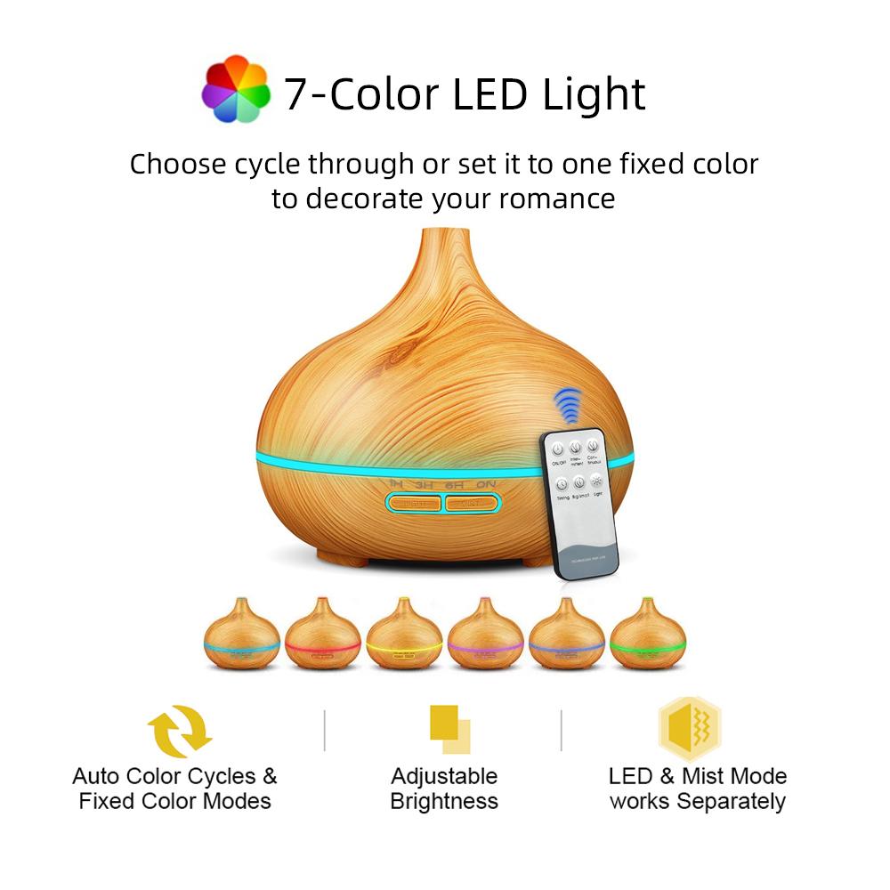 Wood Grain Aroma Diffuser Humidifier with Remote, Timer & 6 Oil Set, 550ml Waterless Fragrance Oil Diffuser, Essential Oil Aroma Diffuser for Home Humidifiers, Anxiety Humidifier, Flower Humidifier, Air Purifier for Large Rooms d is ff user