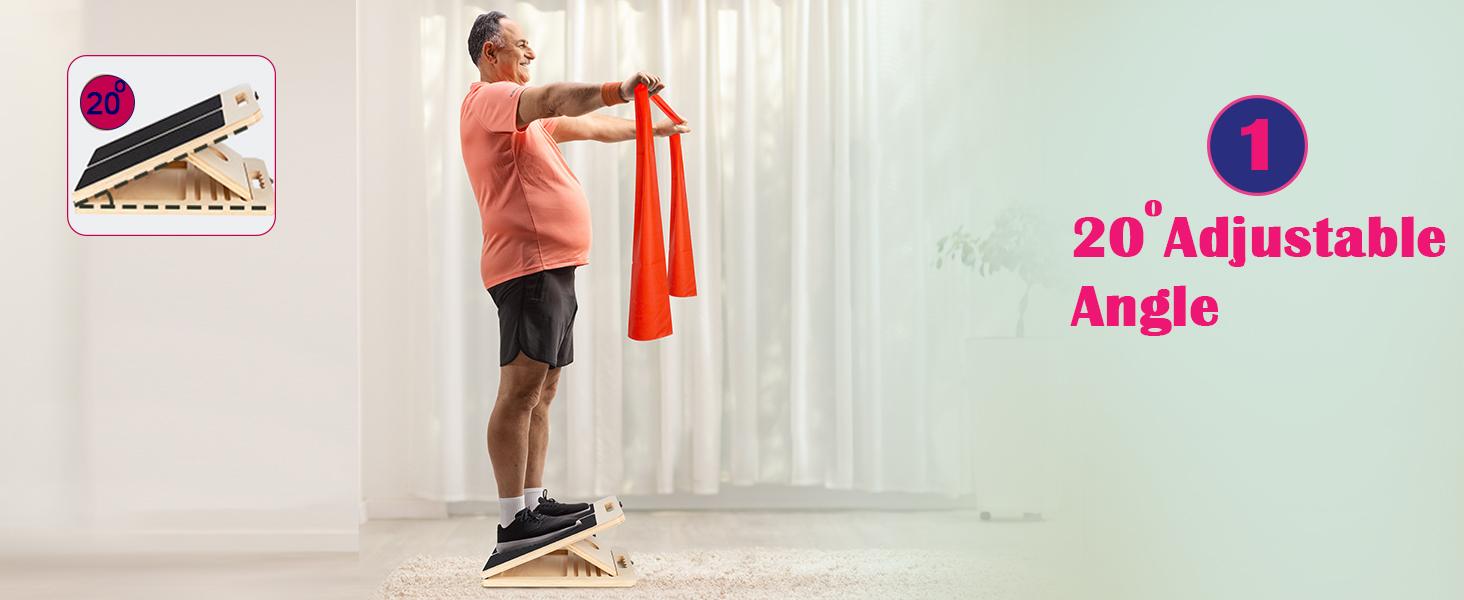 Slant Board for Calf Stretching, Adjustable Portable Wooden Incline Board for Calf Stretcher with Training Poster, 450 Lbs Weight Capacity Calf Stretch Wedge for Leg, Knees, Heel, Ankle & Stretching Calf Board