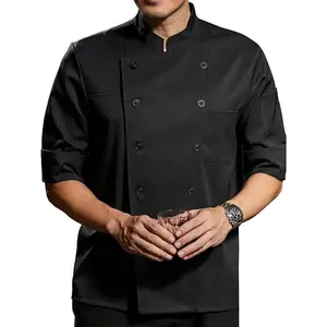 Chef Coat Stretch Lightweight Chef Jacket Soft Black Chef Coat Men Half Sleeve Chef Uniform for Kitchen,RestaurantGift.