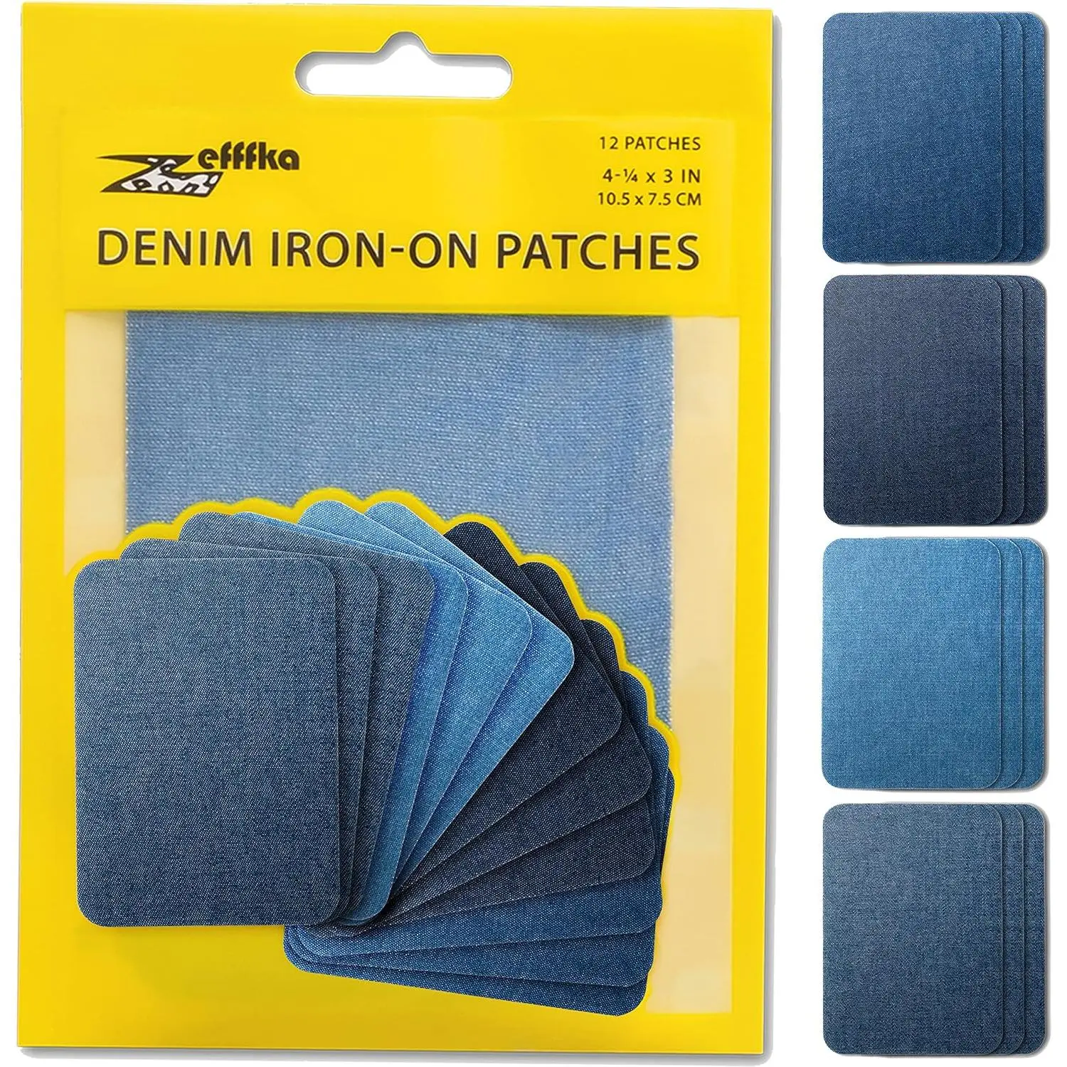 Iron- Denim Patches for Jeans Repair 12 count Blue Shades
