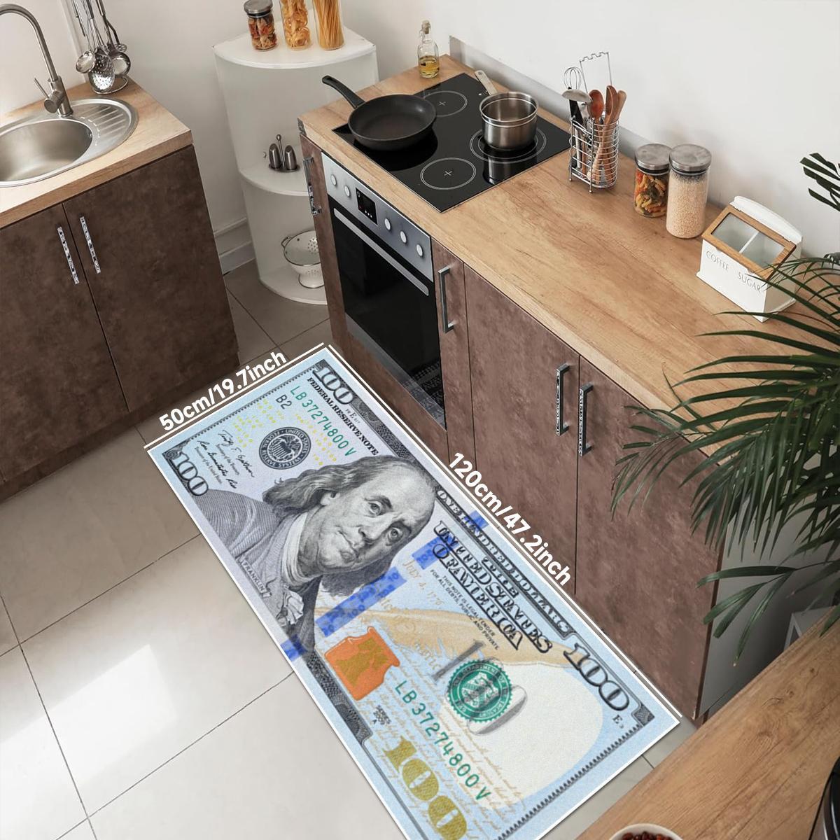 $100 Money Pattern Kitchen Mat, 1 Count Non-slip Kitchen Rug, Soft Floor Mat, Decorative Carpet for Home Kitchen Living Room Bedroom, Contemporary Rugs