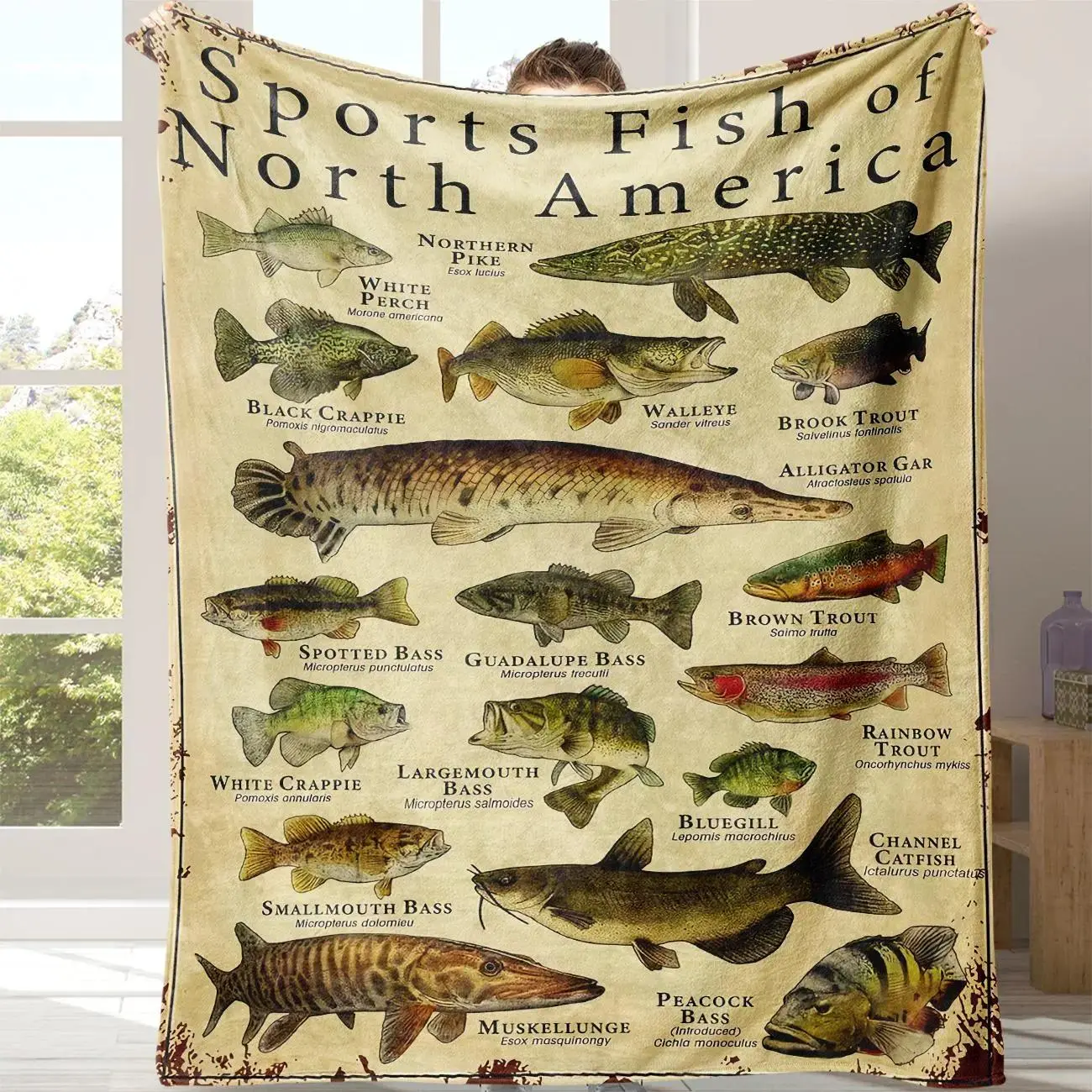 Fish Pattern Flannel Throw Blanket, Soft Warm Cozy Blanket for Bed Sofa Couch, Lightweight Nap Blanket for Air-Conditioned Room, Home Office Travel Camping Blanket, All Season Comfort Blanket, Outdoor Fishing Lover Gift