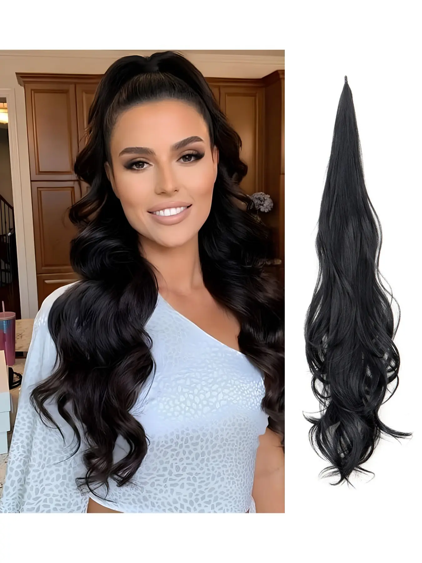 30 inch rod-shaped ponytail with extended wavy hair, long wavy ponytail with extended synthetic fiber, natural and lightweight appearance, easy to wear, instant length fluffy hairstyle, suitable for women's daily dressing, parties and weddings
