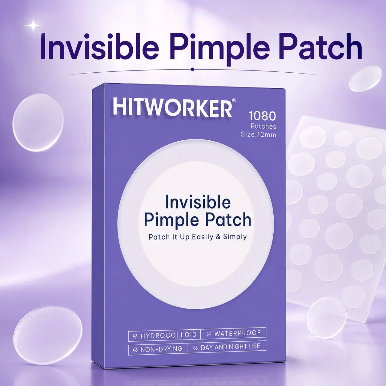 Invisible Hydrocolloid Pimple Patch, Ultra Thin Transparent Skin Care Stickers, Waterproof Daily Wear Face Patch, 12mm Round Blemish Cover Patch