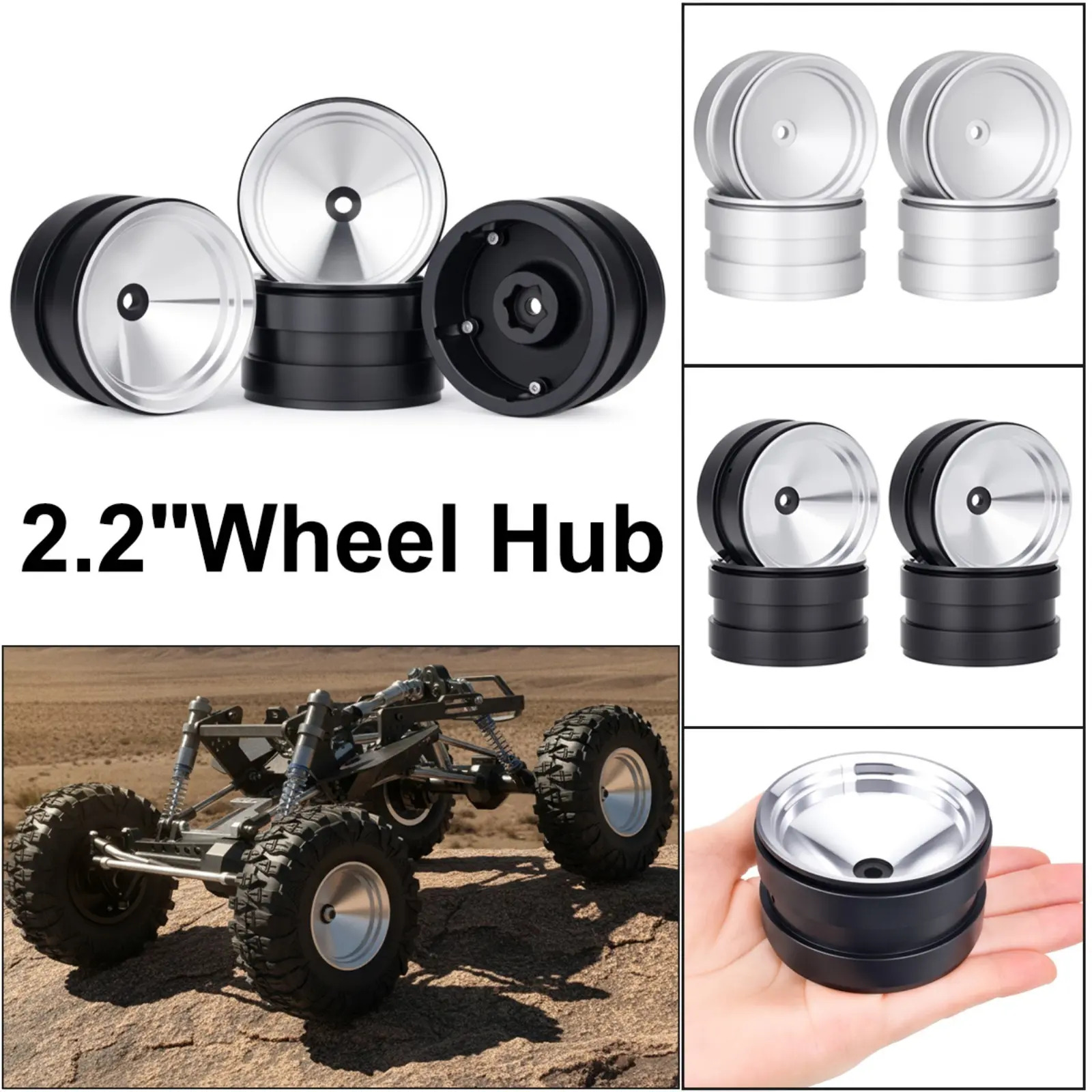 4Pcs 2.2 Inch Metal Off-road Hub Beadlock Wheel Rim for 1/10 RC Crawler Car AXIAL SCX10 Traxxas TRX4 Defender RC4WD D90 TF2 Upgrade Parts