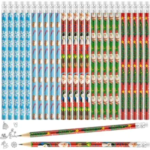 120 count Colorful Christmas Pencils with Eraser Wooden Pencils Snowman,Santa,Christmas Tree, Cand and  Xmas Stationery for Christmas Holiday Office School Party Favors (120)