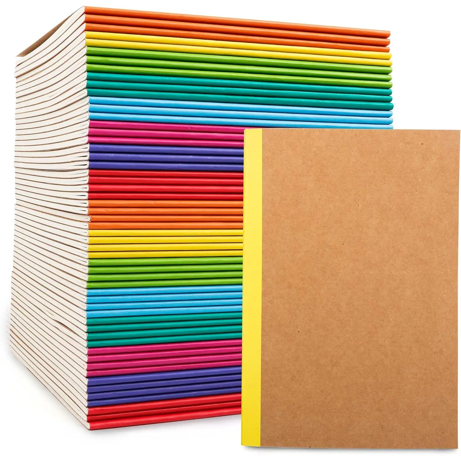 Bulk Pack Softcover Composition Notebooks (56-Pack), A5 Size (8.3in x 5.5in), 8 Rainbow Spines, 60 Pages (Lined & Blank), for Students