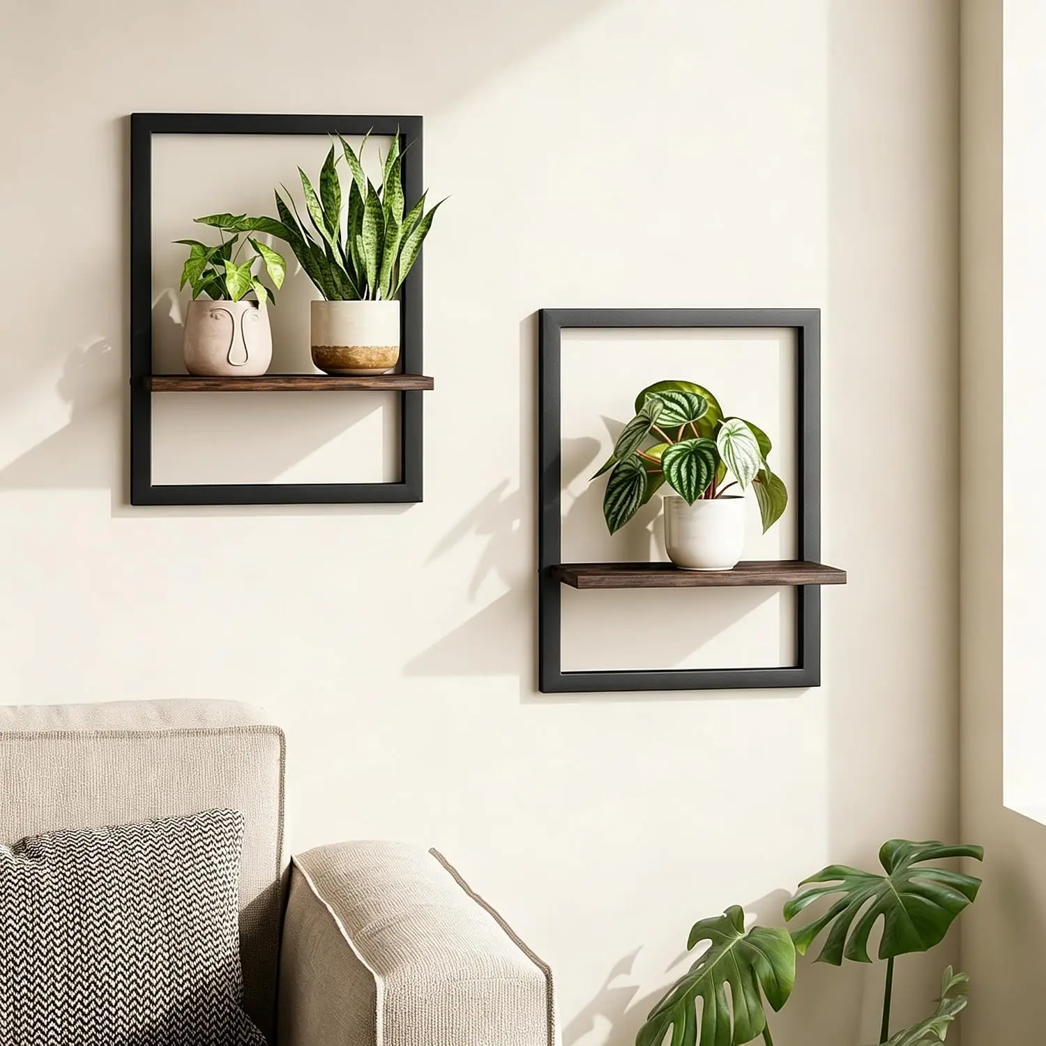 Wall Mount Floating Shelves - Compact Decorative Hanging Units for Indoor Plants, Miniature Wall-Mounted Holders for Small Pots, Living Room Window Frame Decor, Decorative Hanging Floating Shelves