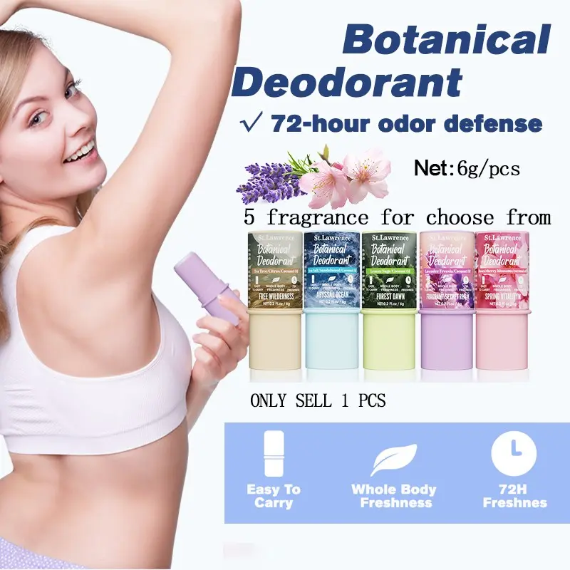 5 Fragrances (6g/piece) St.lawrence Summer Multi-Scents Plant-Based Deodorant Stick, Portable Mini, 72hr Sweat Control, Natural Plant Aroma