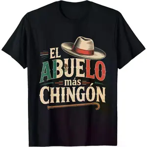 Men's Casual T-Shirt, El Abuelo Mas Chingon Graphic, Vintage CVC Cotton Streetwear, Funny Round Neck Gift for Grandpa, Menswear