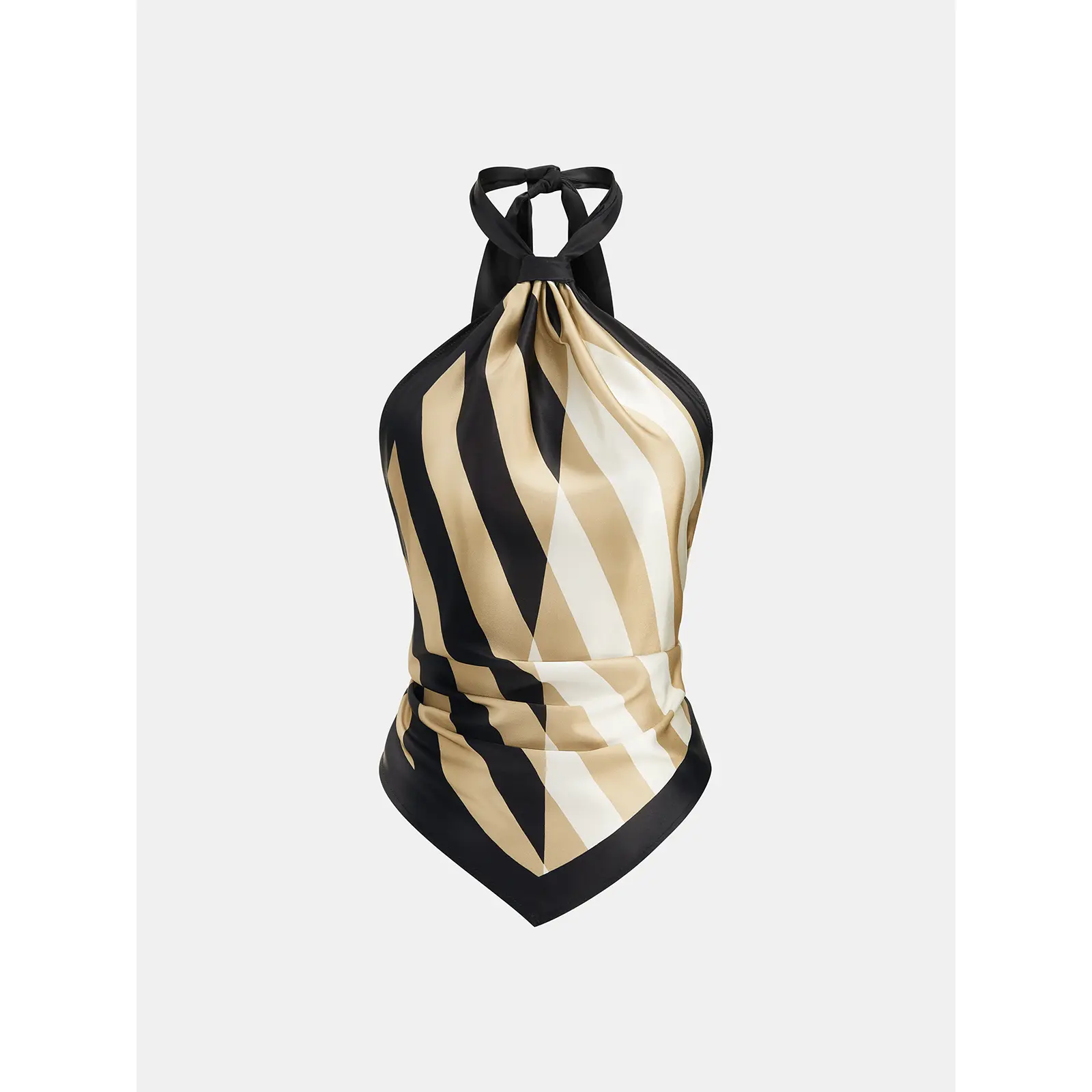 Geometric Striped Satin Halter Kerchief Top