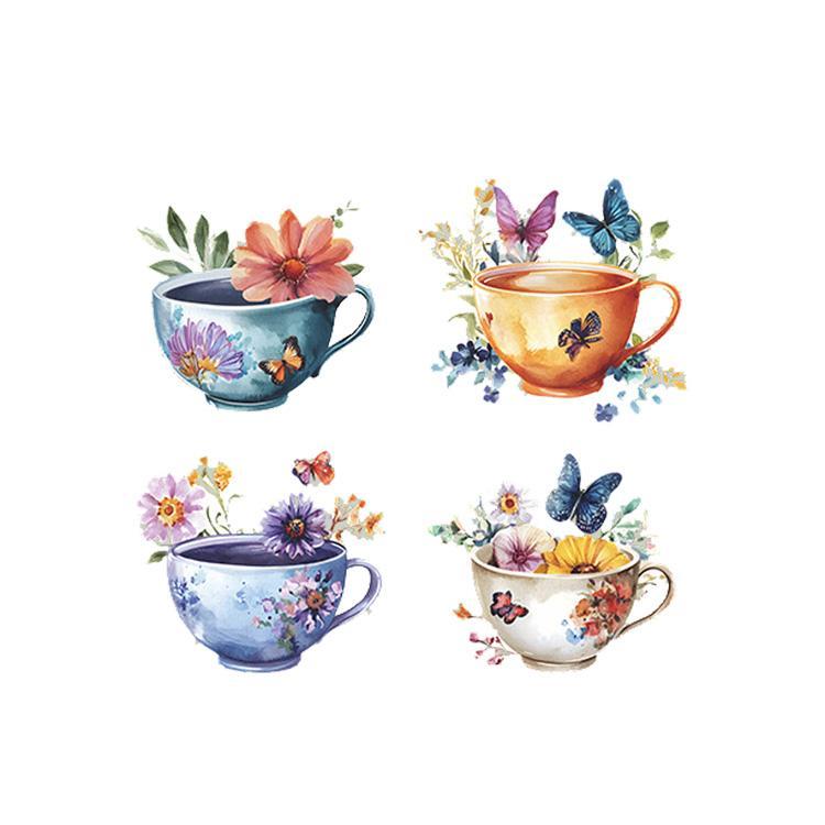 Creative Watercolor Exquisite Tea Cup Wall Sticker For Kitchen Restaurant Decoration Mural Room Background Home Decor Wallpaper