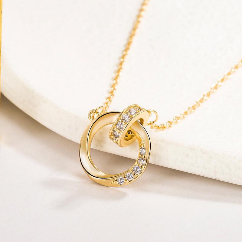 Diamond-Encrusted Double Ring Mobius Strip Couple Necklace Pair for Men and Women, Light Luxury Niche High-End Valentine's Day Gift