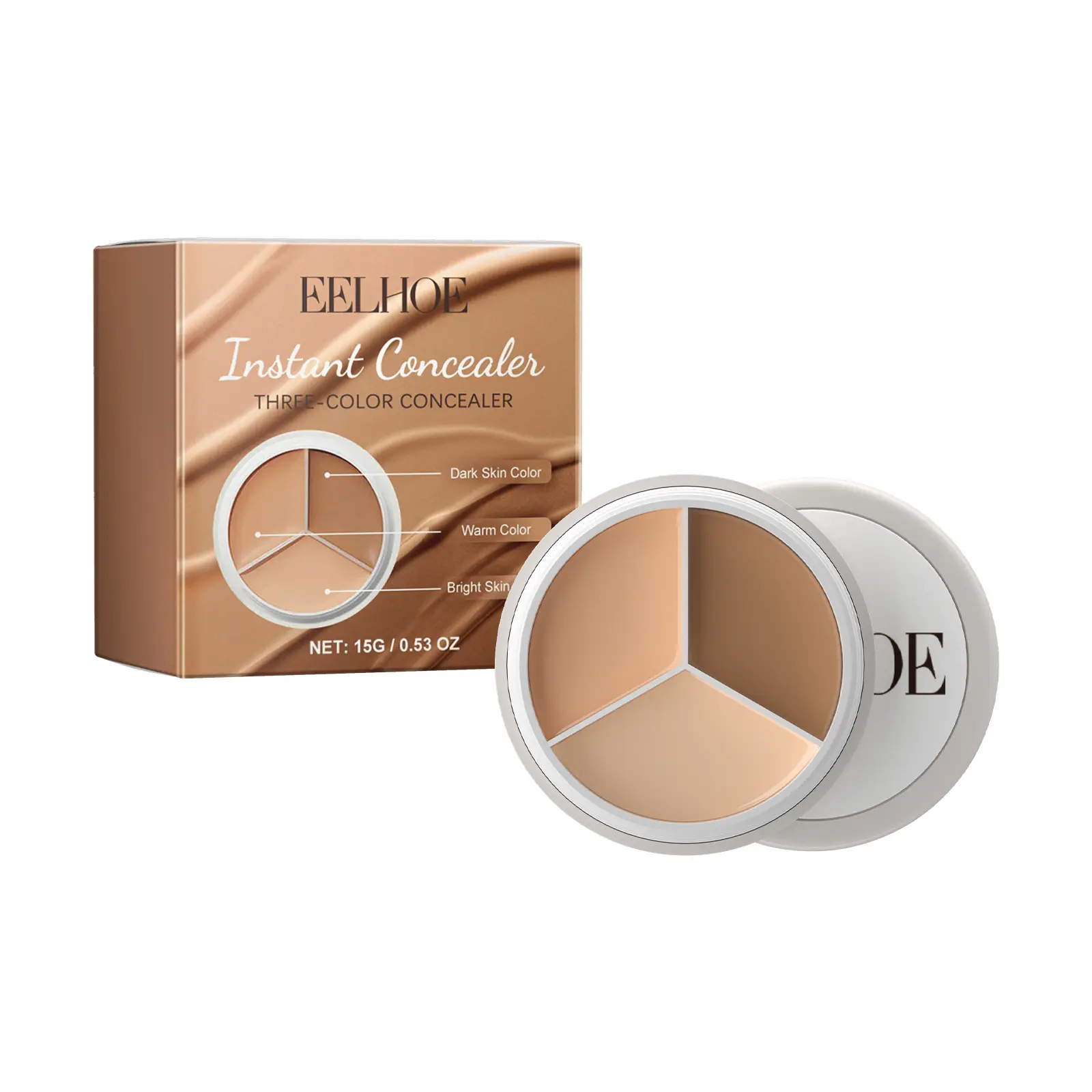 3-Color Hyaluronic Facial Concealer - Blemish & Dark Circle Corrector, Covers Under-Eye Spots & Tear Troughs for Clear Natural Makeup Look Foundation Cosmetic