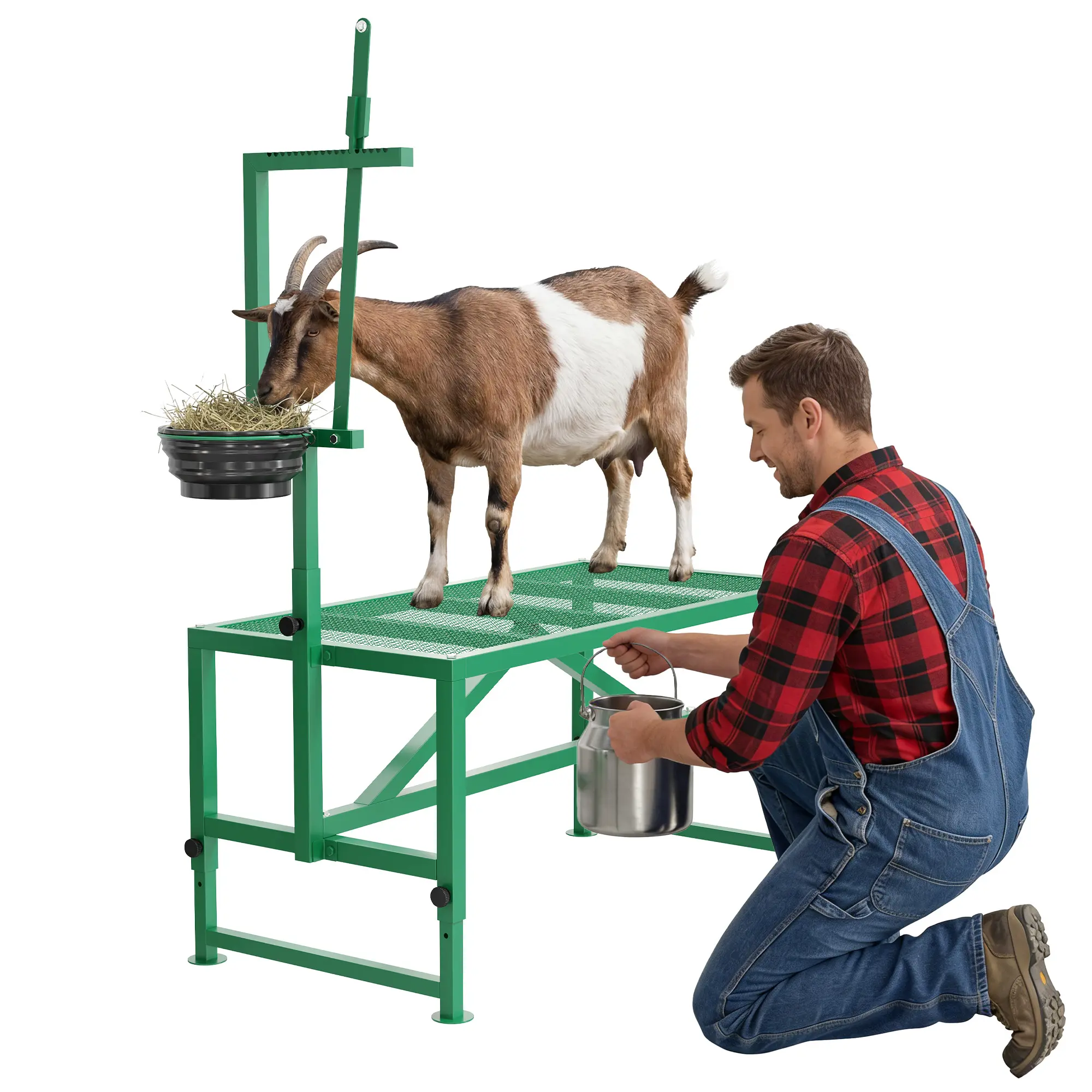 Heavy Duty 180kg Capacity Goat Milking Stand - 35in Adjustable Headpiece & Legs, Feed Bin Included, Farm Livestock Table for Grooming & Physical Examination, 35 Inch