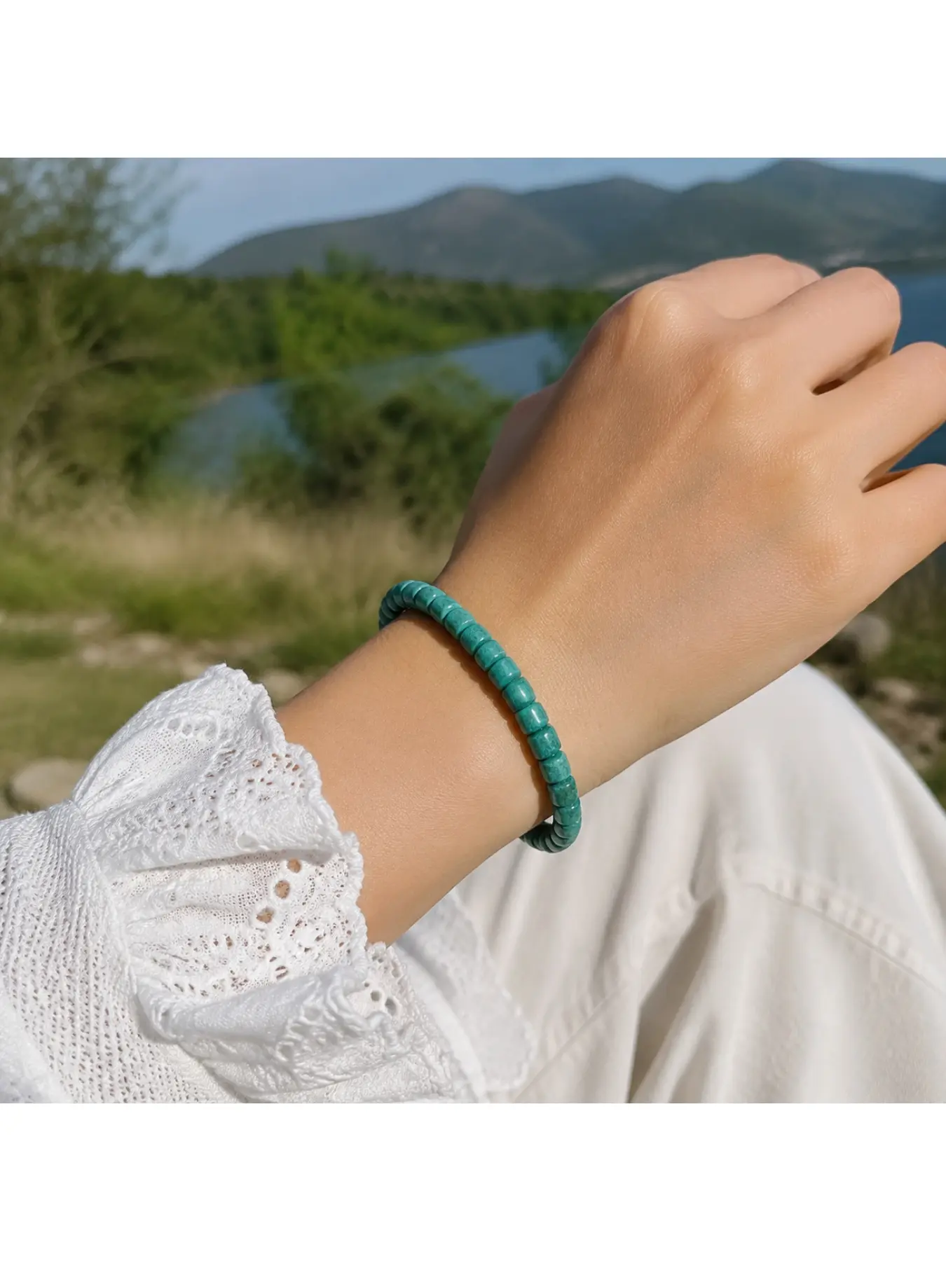 Minimalist Turquoise Crystal Healing Stretch Bracelet Made Of High Craft Natural Turquoise Slice Beads, Natural Stone With Stunning Clear Veins, Great Cost Performance, Supports Meditation & Chakra Balance, Daily Wear Bracelet For Him & Her & You