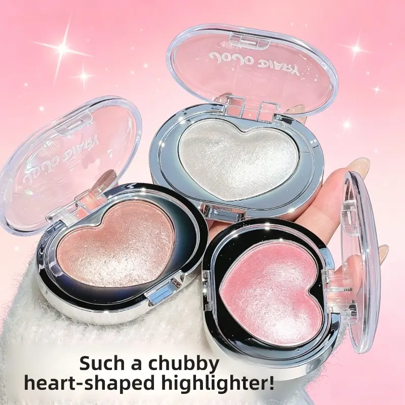 Heart-shaped Diamond Glitter 3-Color Highlighter Palette, Highlighter Makeup, Multi Dimensional Shimmer, Fine Pearlescent Brightening Powder in Champagne Gold, Skin-friendly, No Powder Fallout, Three-dimensional Contouring Highlighter for Beginners