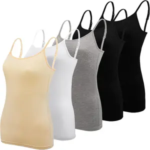 Women's Camisole Set, 5-Pack Sleeveless Spaghetti Strap Tank Tops, Basic Layering Undershirts in Soft Polyester Spandex, Clothes