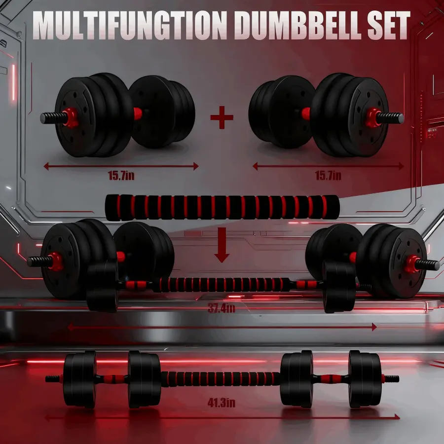 Adjustable Dumbbells Set (44lbs) - 3-in-1 Functional Multi-Use Home Gym Strength Training Equipment, Convertible to Barbell & Push-Up Stand