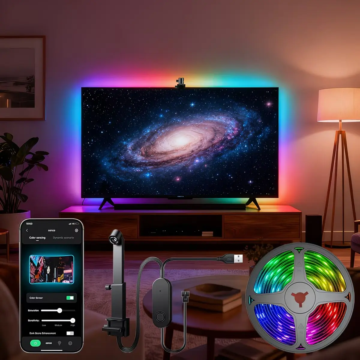 Smart RGB LED TV Backlight Lamp 16.5ft/5m, APP & Music Sync, Addressable Rgbic Leds, Dynamic Color Change, Cuttable, Home Decor, Gaming, Room Ambiance, Led Rgb Lighting, Dynamic Led Lights