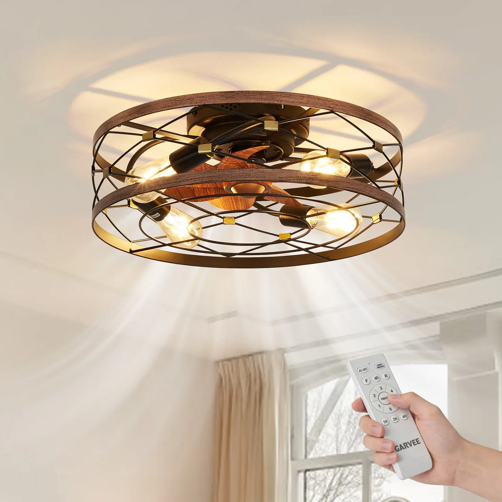 Modern Flush Mount Ceiling Fan Light Kit – Quiet and Energy-Saving – Easy Installation – Integrated LED Home Lighting Fixture