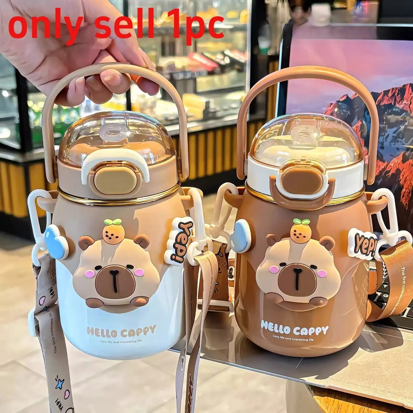 316 Stainless Steel Cute Capybara Kids Insulated Water Bottle with Straw, Portable, Durable Design for Daily Use, Perfect Gift for Children, Drinkware