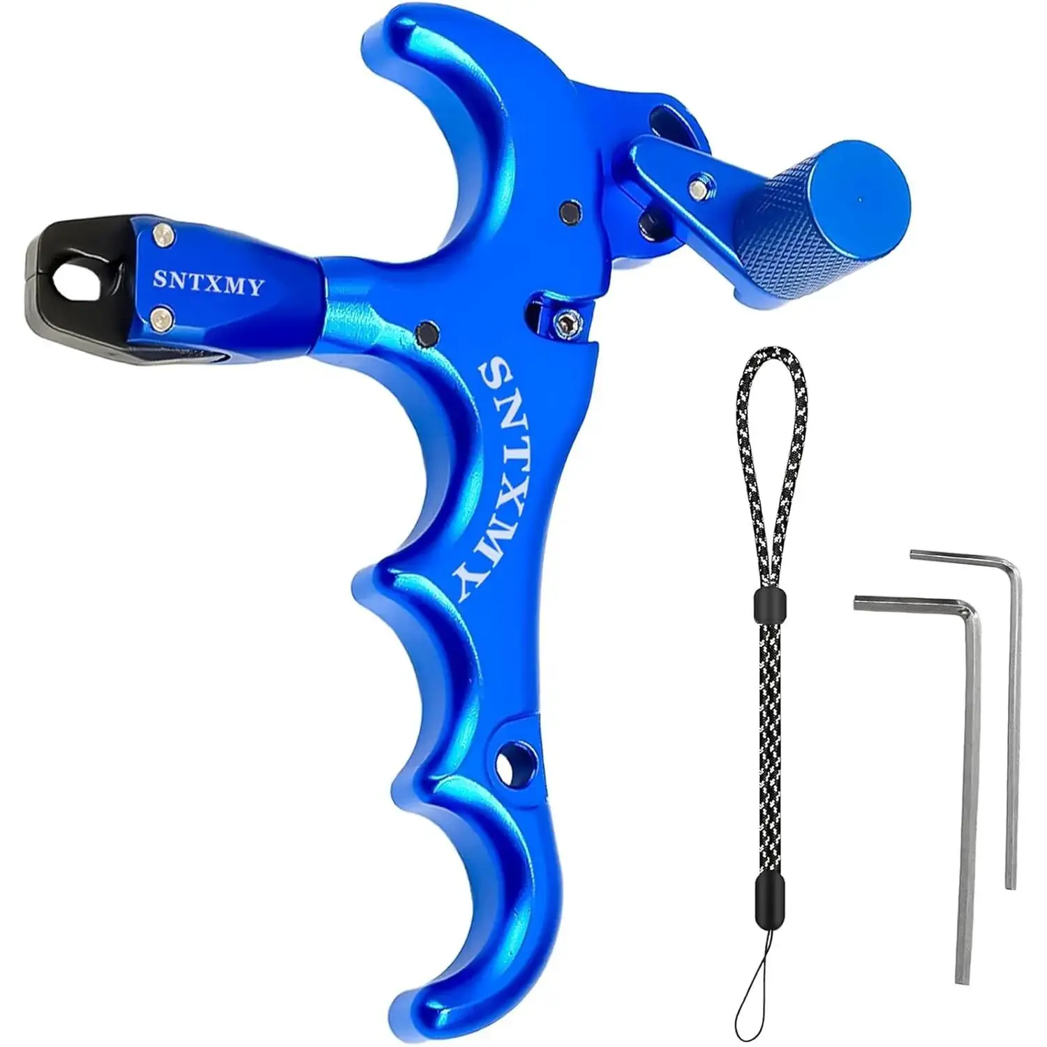 Unisex 4-Finger Aluminum Alloy Bow Release, 360° Rotatable Thumb Trigger Release for Compound Bow with Adjustment Tool & Resilient Flexibility