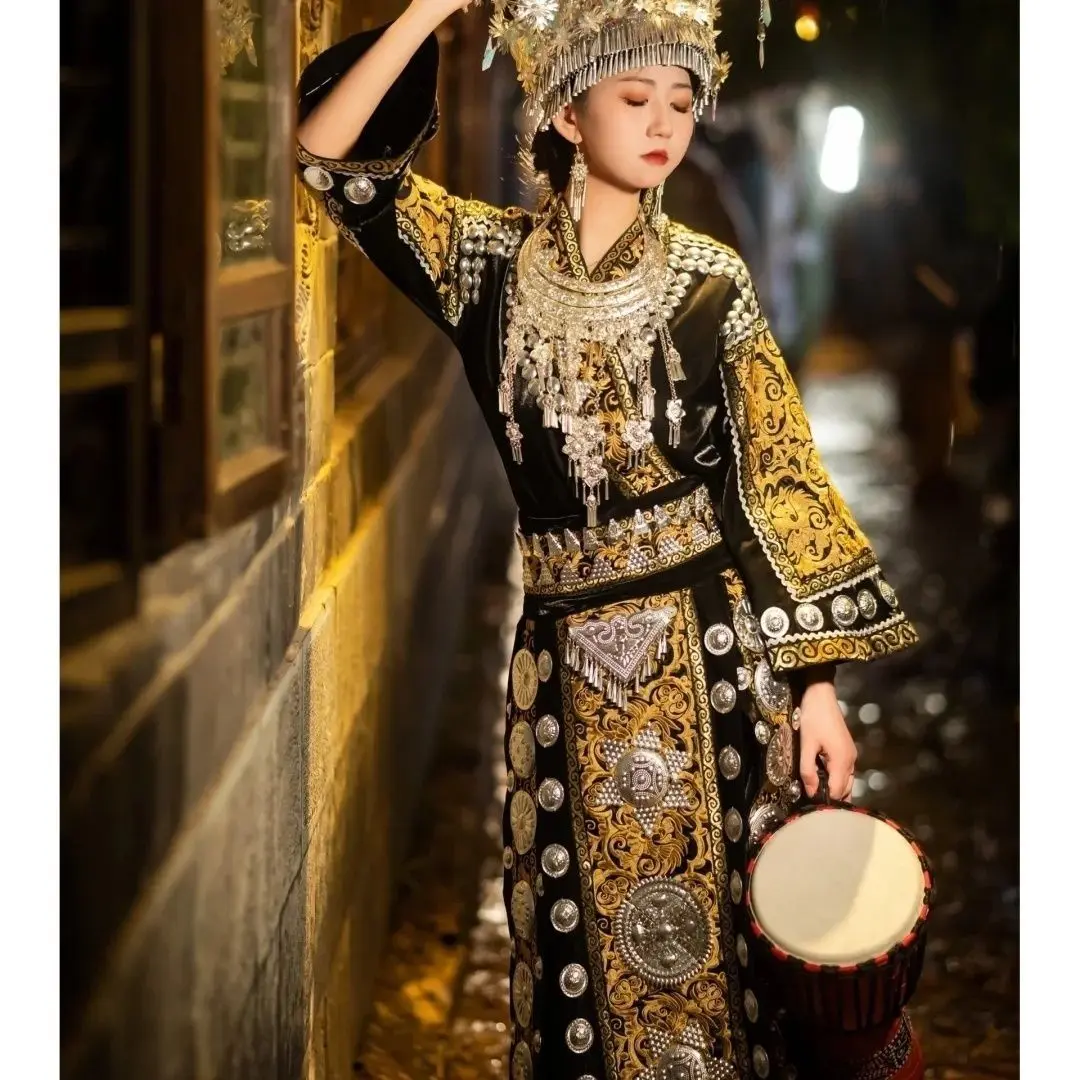 Hmong Miao Women's Black Ethnic Styling Set for Portrait & Stage Photo Shoots