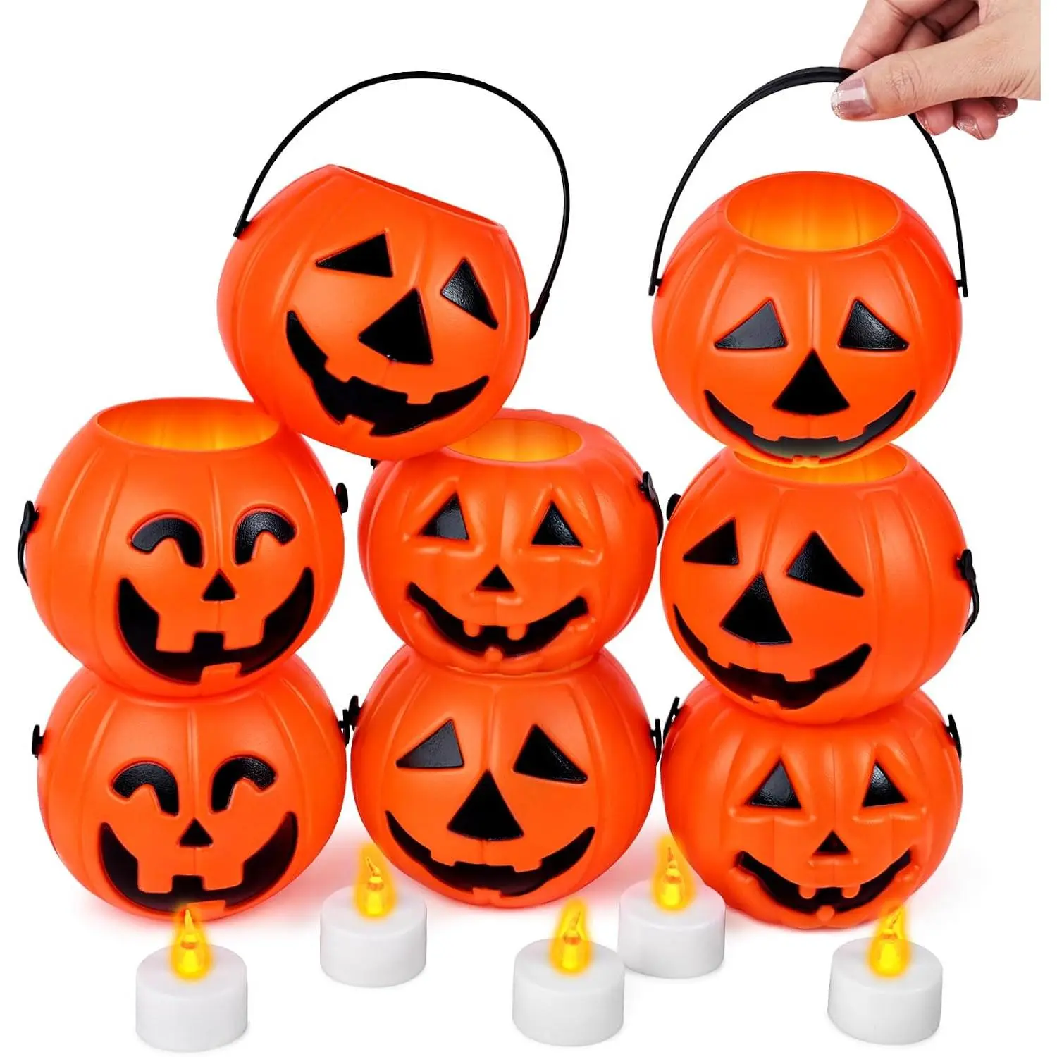 8 count Halloween Pumpkin Buckets, Mini Portable Pumpkin Buckets Trick or  Buckets for Party Birthday Halloween Family Gatherings