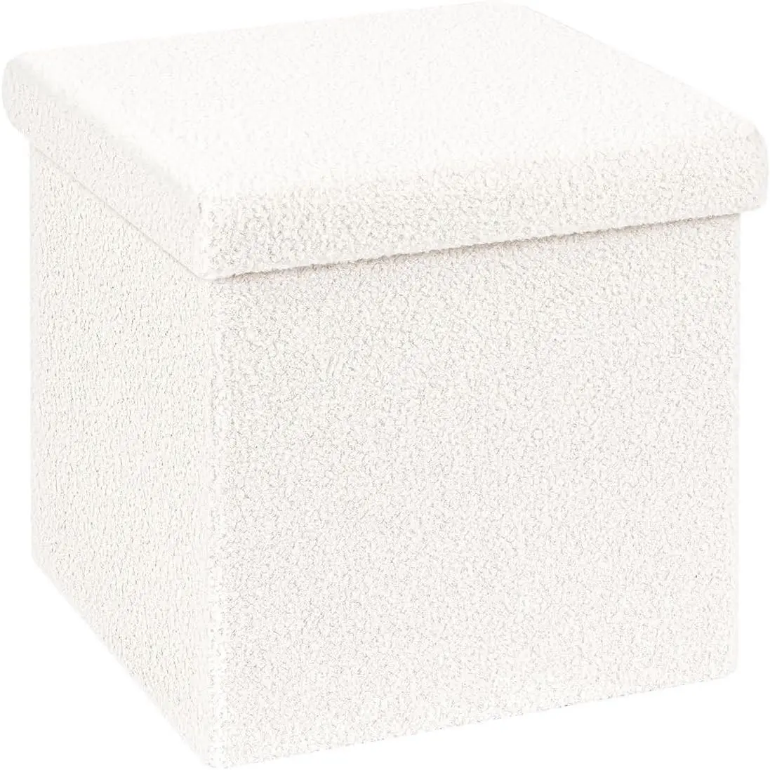 Small Storage Ottoman Cube Sherpa Ottomans Foot Rest, Foldable Boucle Ottoman, Faux Teddy Fur, Cream White 12.6"x12.6"x12.6"