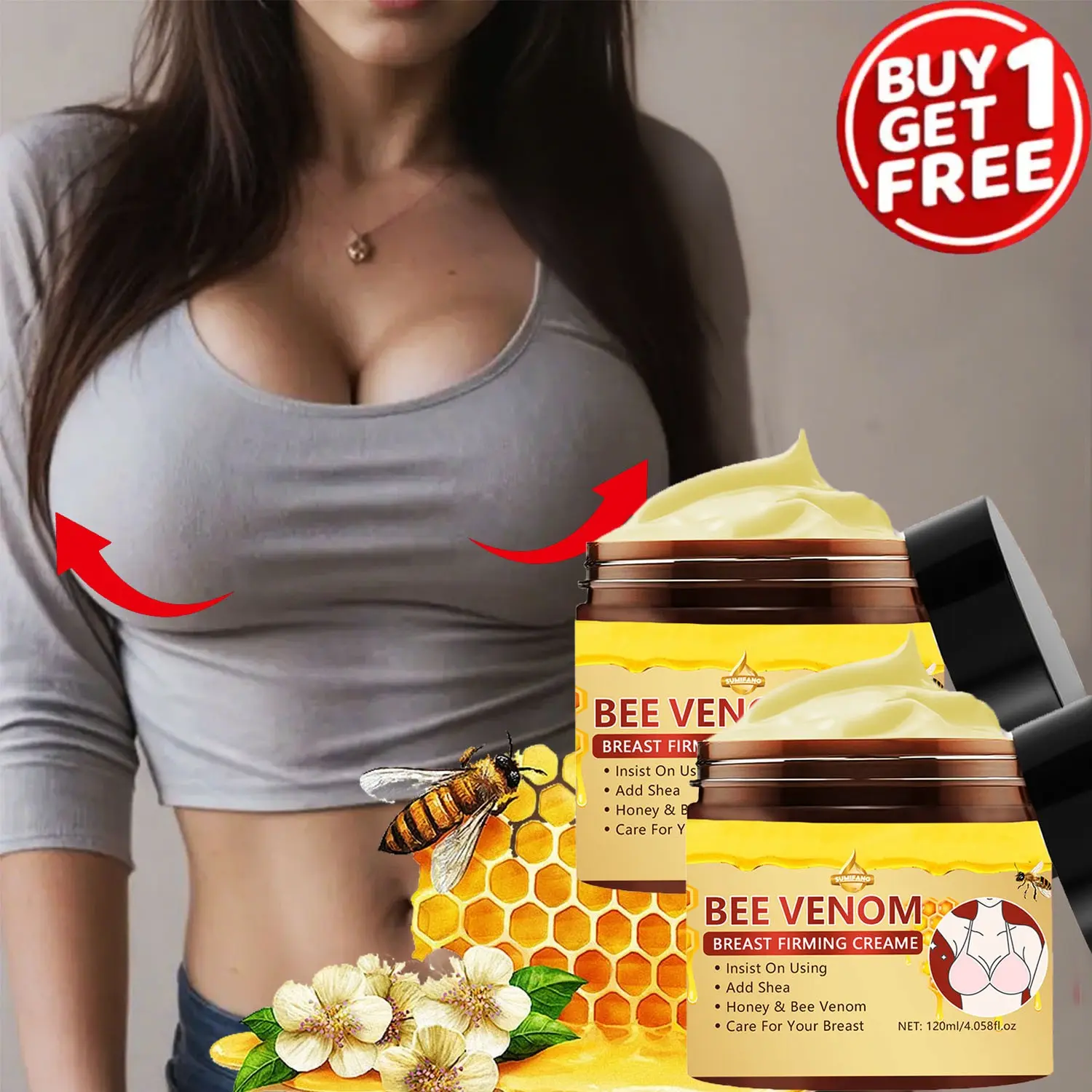 Breast Body Lotion 2pc - Contains Shea Butter and Bee Venom Extract - Massage Cream for Chest and Body - Women's Body Lotion, Hydrating Body Cream, Moisturizing & Firming, Accelerates Absorption, Deeply Nourishes, Suitable for All Skin Types