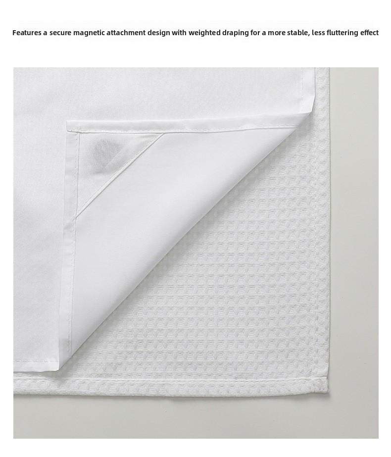 Waffle No Hook Double Layer Solid Color Shower Curtain with Sheer Waterproof Polyester Bath Curtain Detachable Suitable for Hotel Bathroom Partition