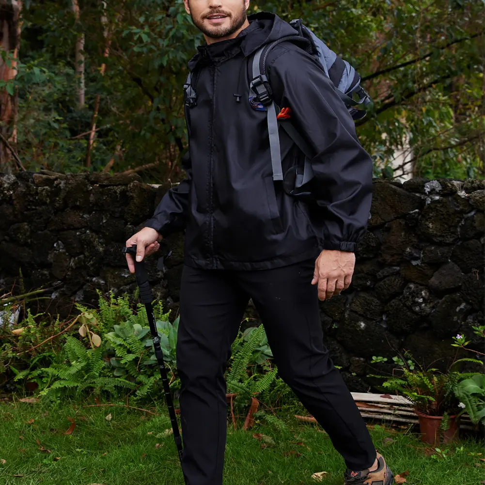 Men's Lightweight Windbreaker Jacket, Waterproof Rain Coat with Removable Hood, Breathable Zippered Outerwear for Hiking Travel Running, CasualStyle, DailyEssential, UrbanStyle, VersatileWear, EverydayEssential